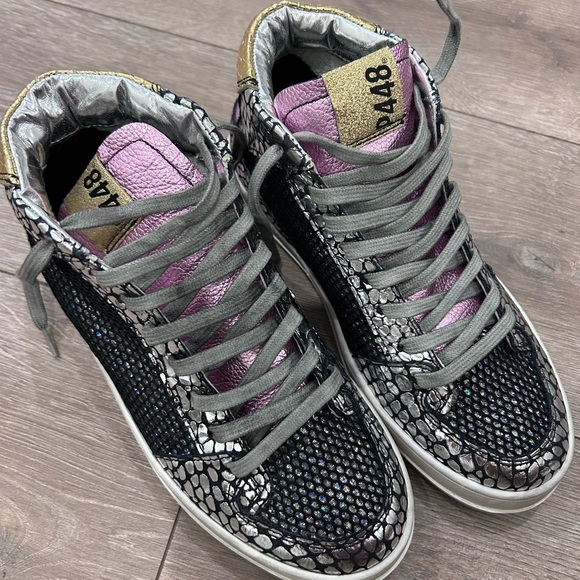 💰PRICE⬇️P448 • Queens Mid-top Sneakers In Croco Leather & Glitter Mesh • 37/7 - Picture 6 of 7